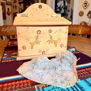 Vintage Hand Painted Folk Art Farmhouse Lidded Storage Box
